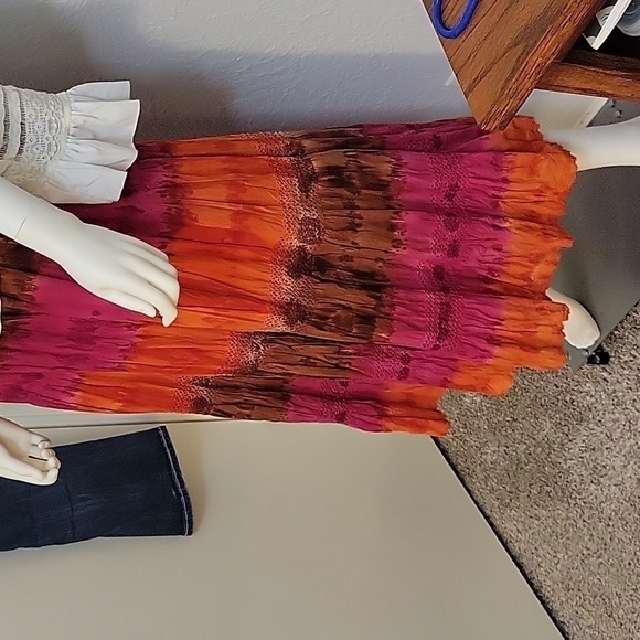 Vtg REQUIREMENTS 1990s Batik Ombre Tiered Peasant Indie Maxi Festival Skirt - Picture 3 of 7